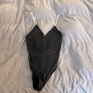 Black with Rhinestone Strap Bodysuit